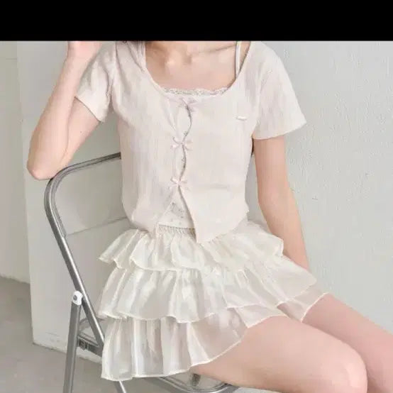 [BUNJANG] Olive des Olive Tiered Frill Ballerina Chiffon Skirt / 올리브데올리브 캉캉 프릴 발레리나 쉬폰 샤 스커트