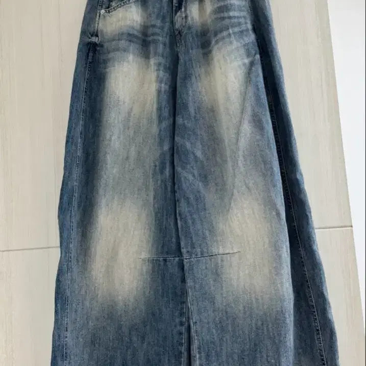 [BUNJANG] Women's Wide Leg Denim Pants Vintage Wash / 와이드 데님 팬츠 빈티지 워싱 여성