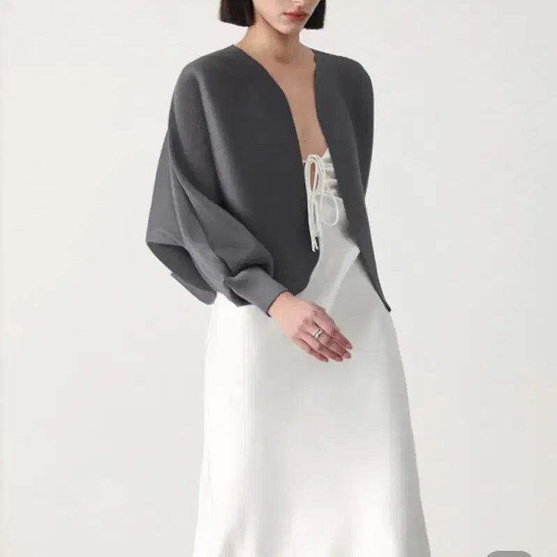 [BUNJANG] Pleated Cardigan (Charcoal) / 플리츠 가디건(차콜)