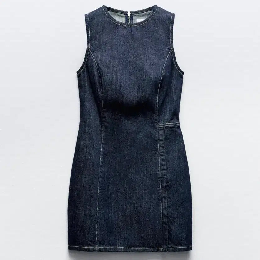 [BUNJANG] Zara Denim Sleeveless Dress Jumper Skirt / 자라 데님 원피스 노카라 원피스 점퍼스커트
