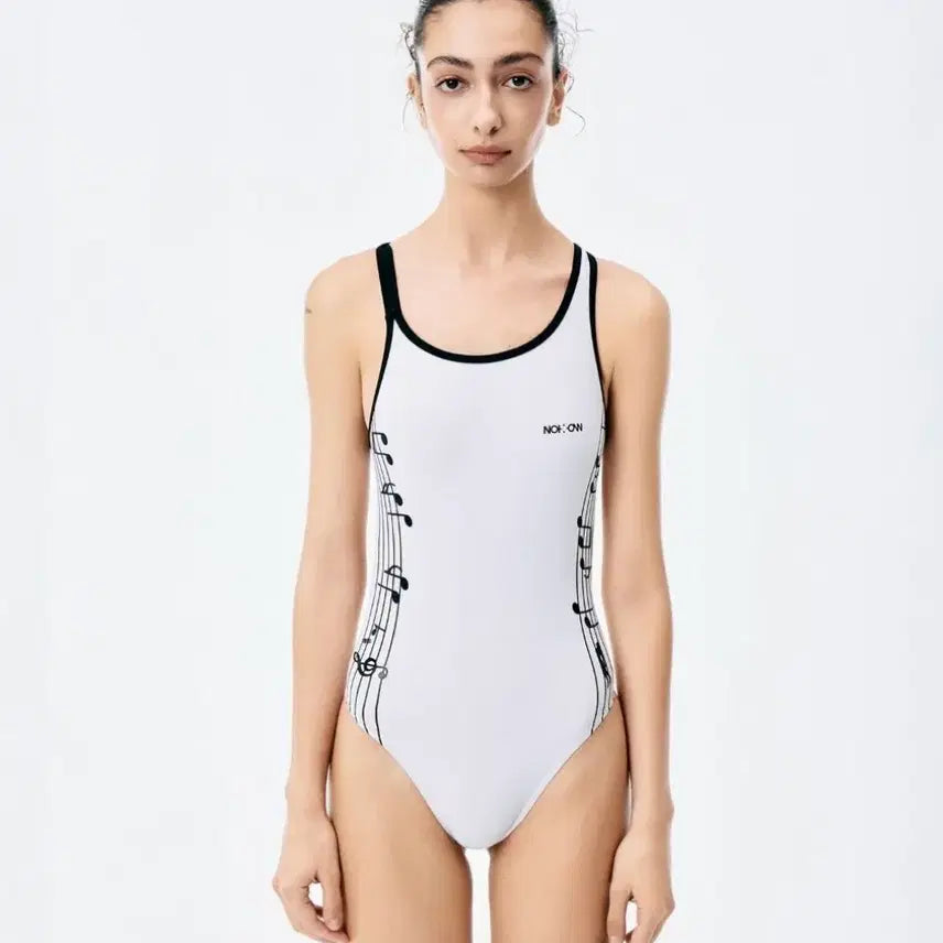 [BUNJANG] Noito Music Note Starback White Swimsuit (Size S) / 노이토 뮤직 노트 스타백 화이트 수영복