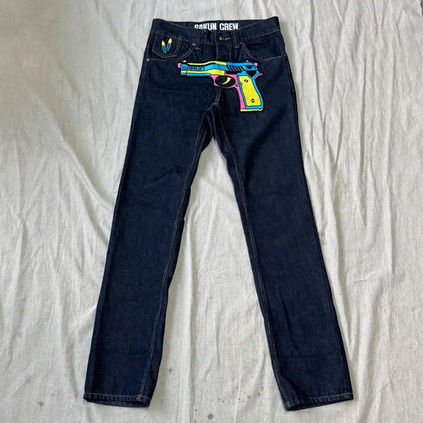 [BUNJANG] Sakun Gun Patch Sagging Denim Pants M / 사쿤 건패치 쌔깅 데님팬츠 M