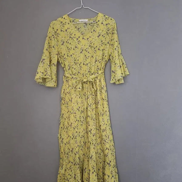 [BUNJANG] Maison de Cellini Yellow Flower Chiffon Dress Free Size / 메종드셀리니 옐로우 플라워 쉬폰 원피스  프리