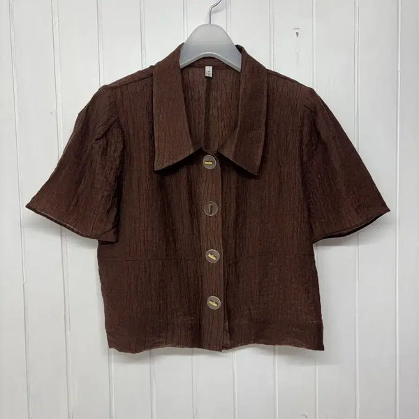 [BUNJANG] ANDMIC Texture Crop Short Sleeve Shirt Women's Free Size / 앤드믹 텍스쳐 크롭 반팔셔츠 여성Free ㅡ0701
