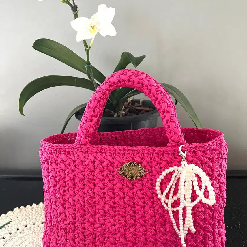 [BUNJANG] Raffia Tote Bag Pearl Embellishment Handmade / 라피아 토트백 핸드메이드
