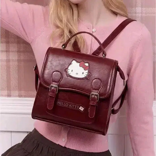 [BUNJANG] Hello Kitty Satchel Mini Backpack Burgundy / 헬로키티 샤첼백 버건디 미니 백팩(정품/새상품)