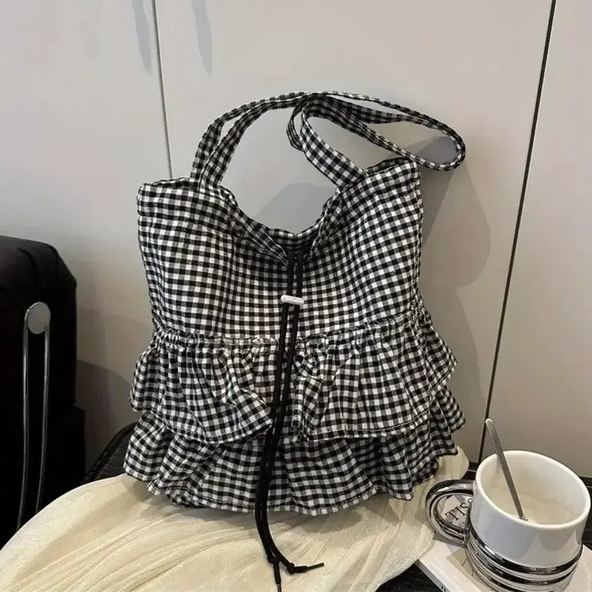 [BUNJANG] Checkered Frill Shoulder Bag / 체크 프릴 숄더백(새상품)