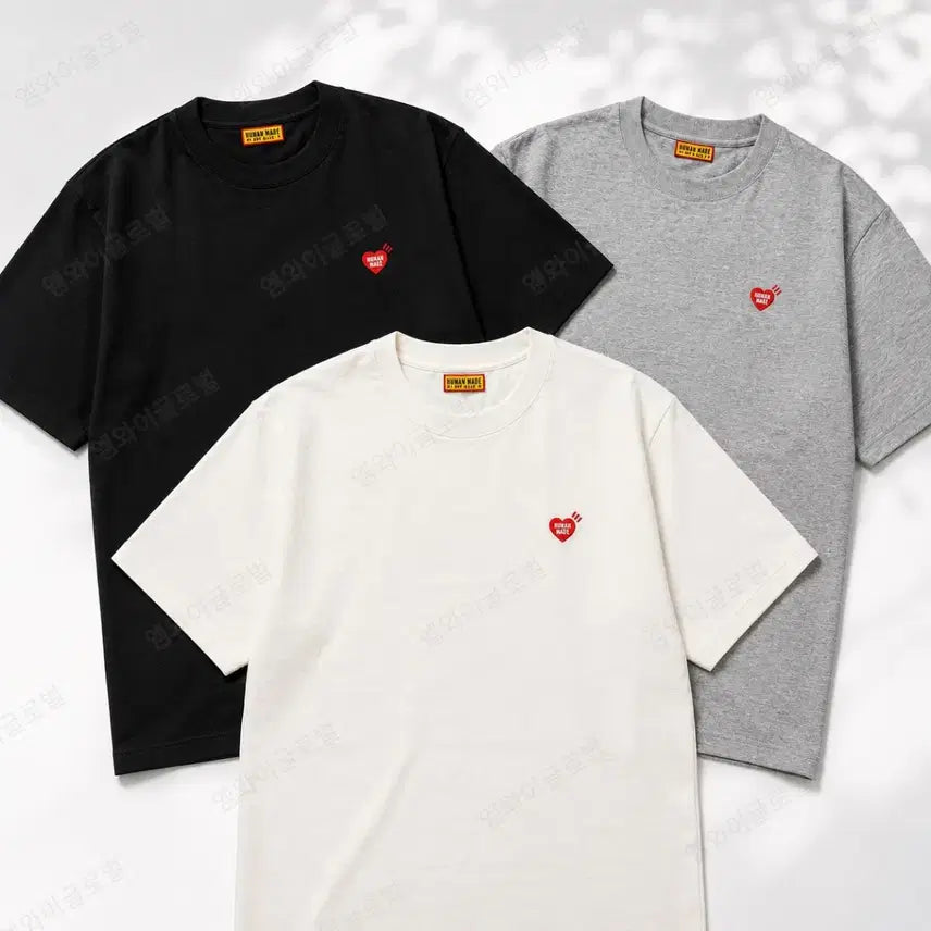 [BUNJANG] Human Made Heart Logo T-Shirt (Black, White, Grey) / 정품/무료배송) 휴먼메이드 하트로고 반팔, 블랙 화이트 그레이