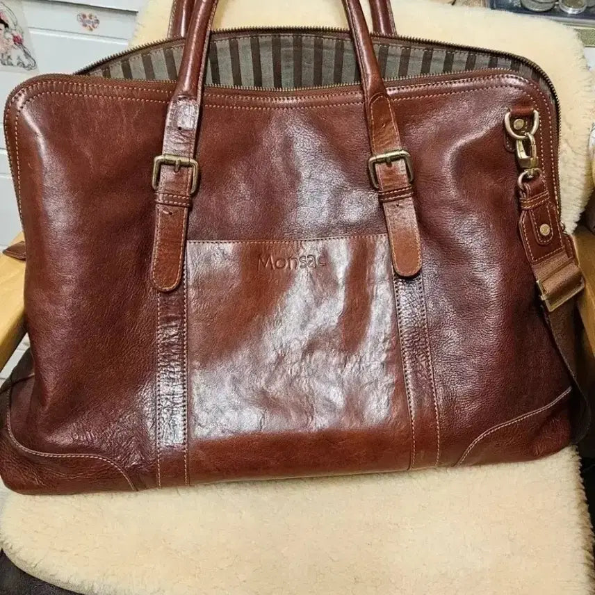 [BUNJANG] Montsac Brown Leather Briefcase / 몽삭 브라운 가죽 서류 가방