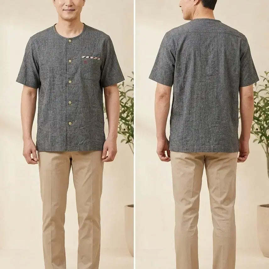 [BUNJANG] Daks Henry Neck Short Sleeve Shirt M (95) / 닥스 닥스 헨리넥 반팔 셔츠 M 95