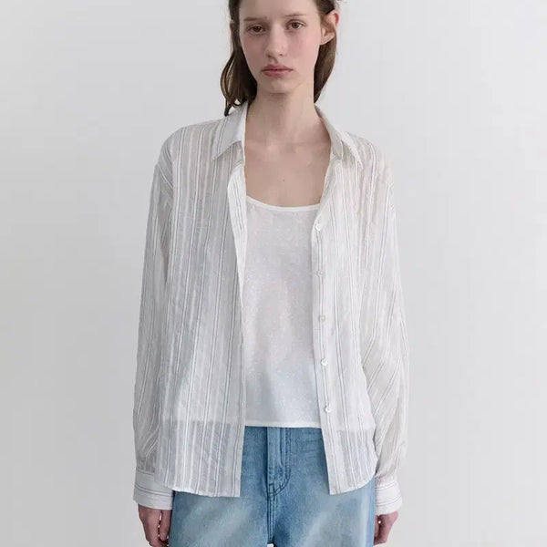 [BUNJANG] Annies Stripe Sheer Shirt White / 앤니즈 스트라이프 셔츠