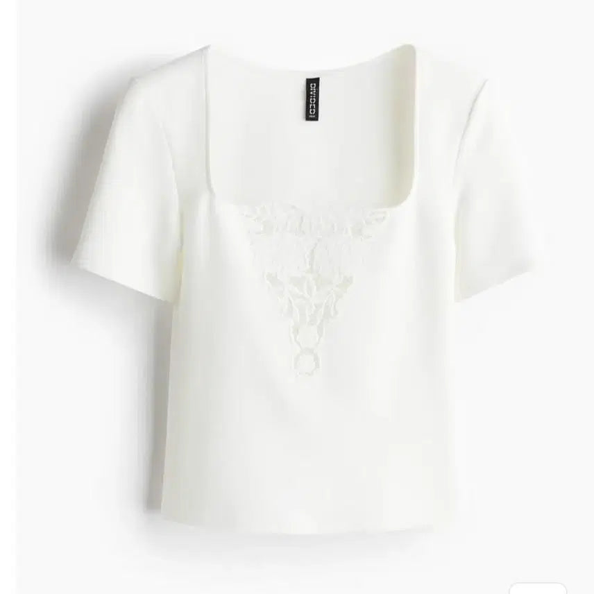 [BUNJANG] H&M White Lace Square Neck Short Sleeve T-Shirt / H&M 화이트 레이스 스퀘어넥 반팔 새상품