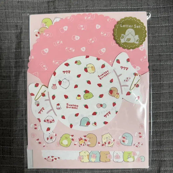 [BUNJANG] San-X Sumikko Gurashi Strawberry Candy Letter Set / 산엑스 스밋코구라시 사쿠마 딸기 캔디 편지지 편지 봉투 레터 세트