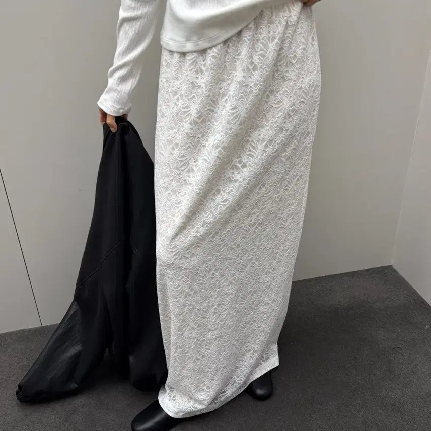 [BUNJANG] Sime Strech Lace Skirt (Ivory) / [미착용새상품] 씨미 스트레치 레이스 스커트