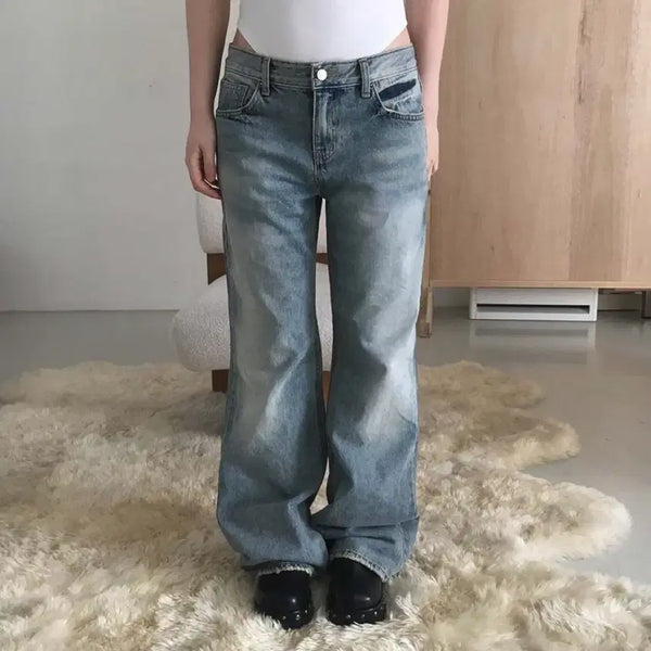 [BUNJANG] OOTJ Low-Rise Semi Straight Wide Denim Jeans - Size S / ootj) 로우라이즈 세미 일자 와이드 데님 s
