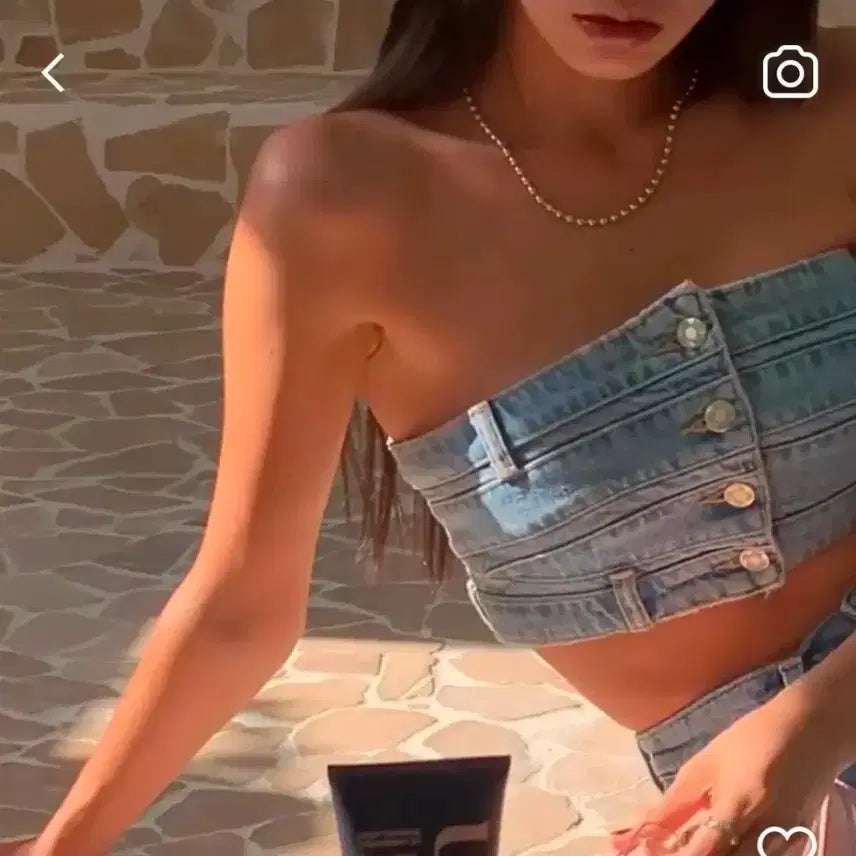 [BUNJANG] Zara Light Wash Denim Tube Crop Top Off-Shoulder XS / 새상품 자라 zara 연청 데님 튜브탑 크롭탑 오프숄더 xs
