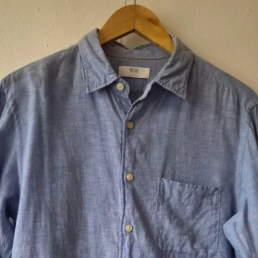 [BUNJANG] Uniqlo Men's Blue Linen Long Sleeve Shirt L / 유니클로 남성 블루린넨긴팔셔츠 L사이즈