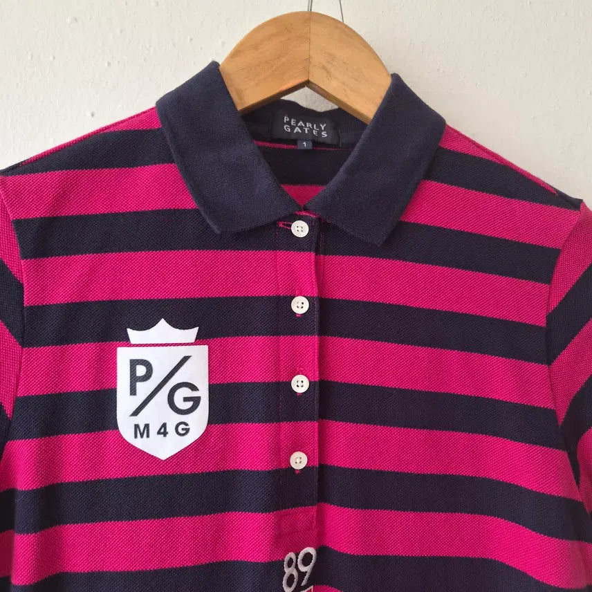 [BUNJANG] PEARLY GATES Women's Striped Short Sleeve Polo T-Shirt / 파리게이츠 일본 여성 스트라이프 반팔PK티셔츠 1사이즈