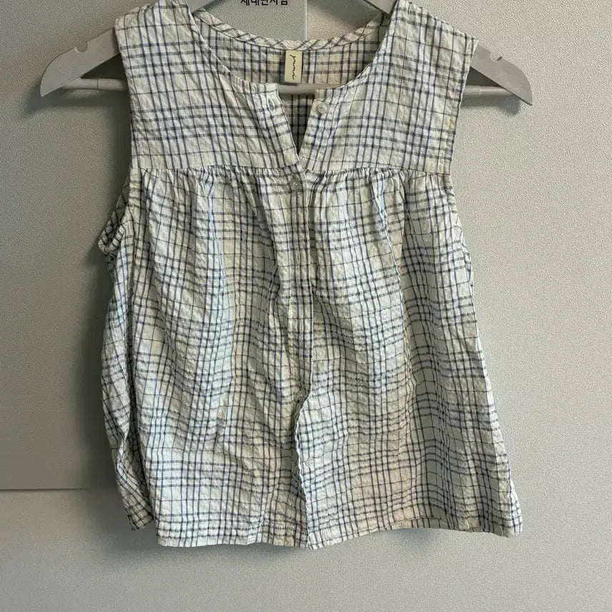 [BUNJANG] Vintage Mori Girl Check Blouse Sleeveless / 빈티지 모리걸 모리룩 체크 블라우스 슬리브리스 나시 아오이유우