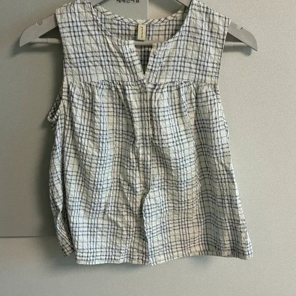 [BUNJANG] Vintage Mori Girl Check Blouse Sleeveless / 빈티지 모리걸 모리룩 체크 블라우스 슬리브리스 나시 아오이유우
