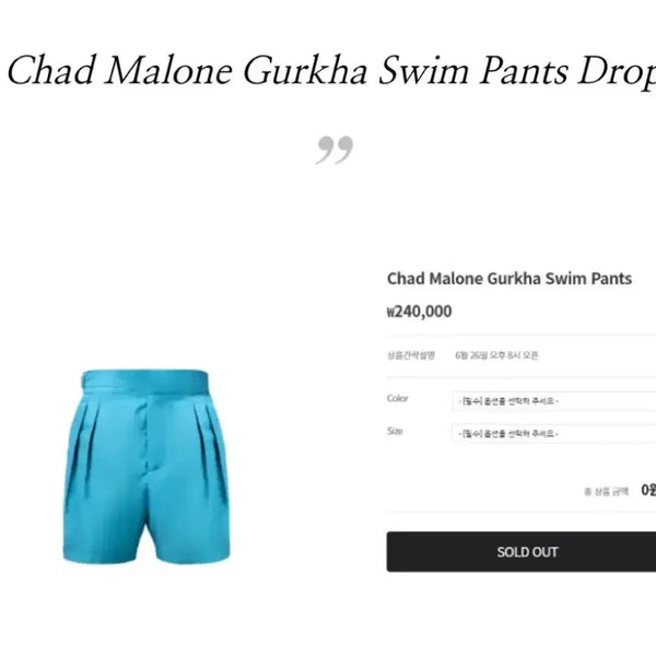 [BUNJANG] Volante Chad Malone Gurkha Swim Pants Blue Size 3 / 볼란테 차드 말론 구르카 스윔 팬츠 블루 3사이즈