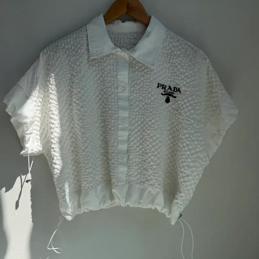 [BUNJANG] Prada White Embossed Short Sleeve Shirt / PRADA 화이트 엠보싱 반팔 셔츠