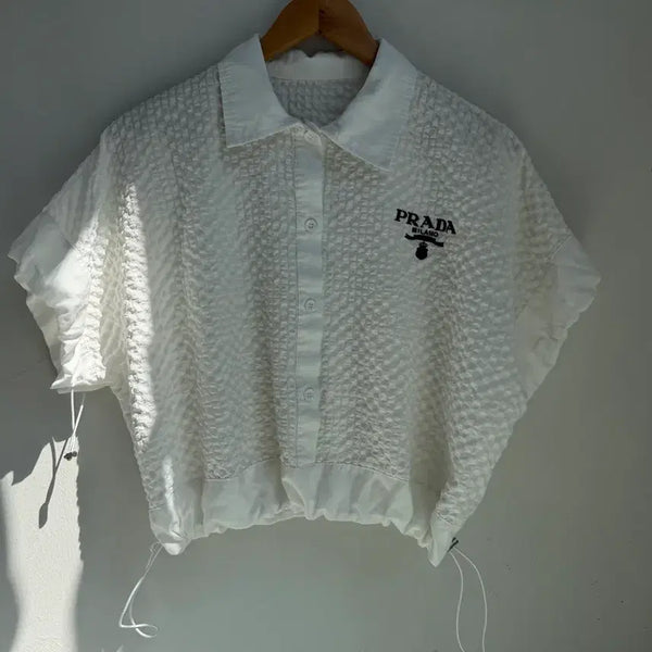 [BUNJANG] Prada White Embossed Short Sleeve Shirt / PRADA 화이트 엠보싱 반팔 셔츠