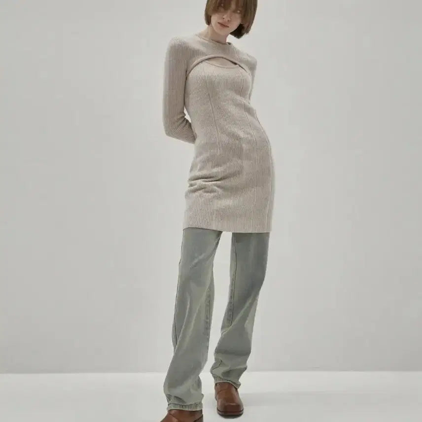 [BUNJANG] In Silence Women Ribbed Bolero Dress Beige / 인사일런스 우먼 리브드 볼레로 원피스 베이지