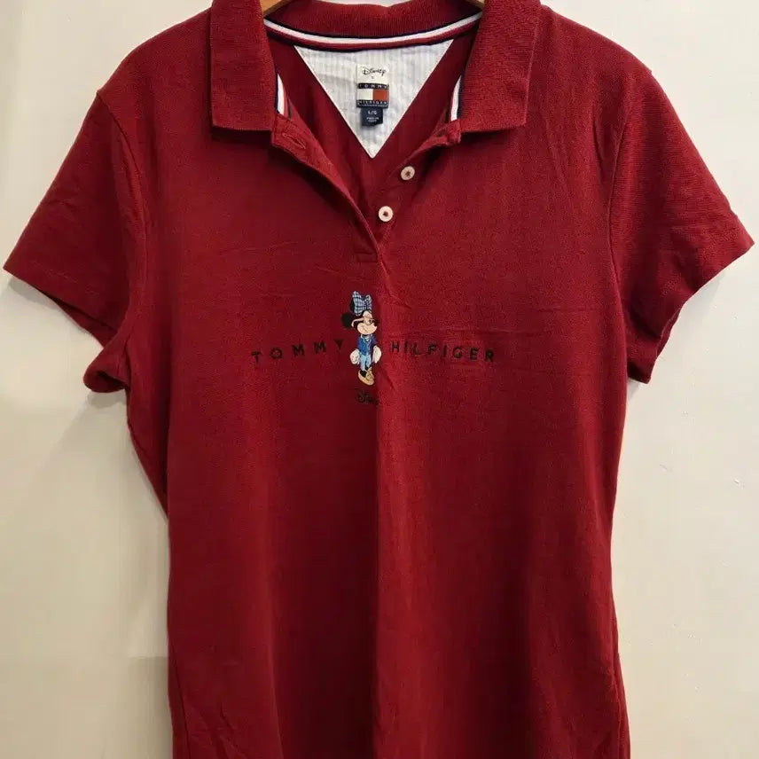 [BUNJANG] Tommy Hilfiger Disney Minnie Mouse Collaboration Women's Polo Shirt Size 2 / 타미힐피거 디즈니 미니마우스 콜라보 여성 카라티 2