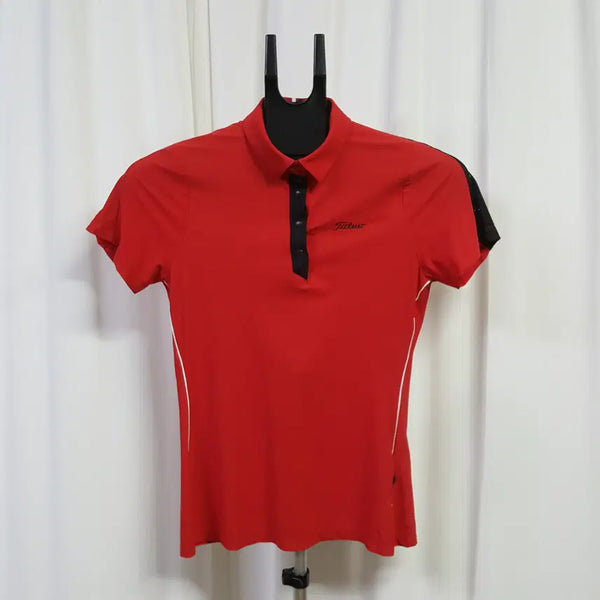 [BUNJANG] Titleist Women's Golf Short Sleeve Polo Shirt Red M / 타이틀리스트 여성 골프 기능성 카라 반팔 티셔츠 레드 M 오일장 0331