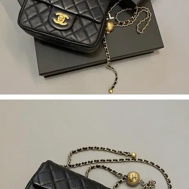 [BUNJANG] Golden Ball Chain Quilted Crossbody Bag / 골든볼 체인 크로스백