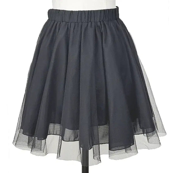 [BUNJANG] Vintage Black Mesh Chiffon Layered Shirred Midi Skirt / 일본빈티지 망사쉬폰이중 밴드셔링미디스커트치마블랙 모리걸갸루y2k히피에스닉
