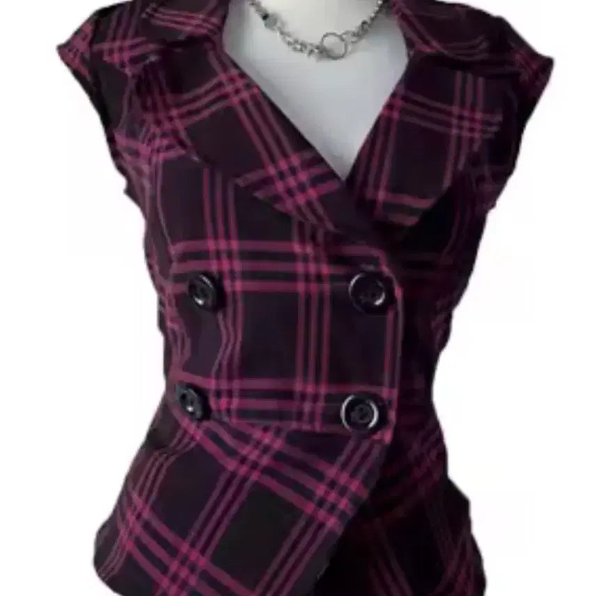 [BUNJANG] Y2k Check Sleeveless Shirt Blouse Pink / Y2k 셔츠 블라우스 체크블라우스 핑크 민소매셔츠 에이블리