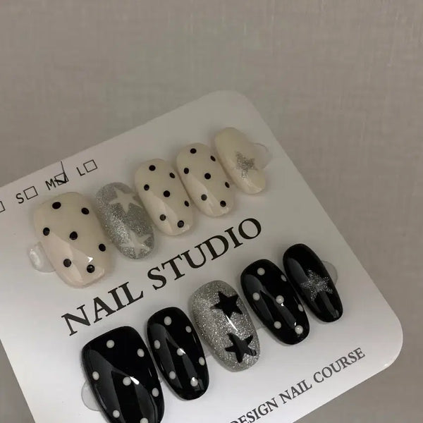 [BUNJANG] Handmade Dot Star Nail Tips (Medium) / 도트 별 땡땡이 수제네일팁 m