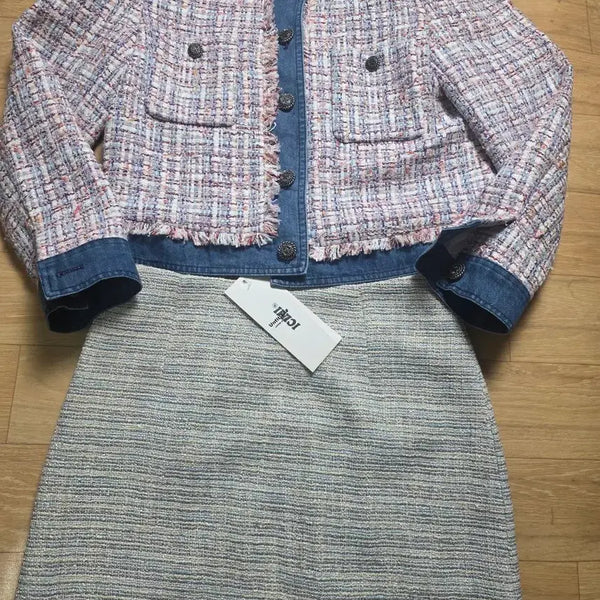 [BUNJANG] Tweed Denim Jacket & Skirt Set - Size 55/27 / 트위드 청자켓 55 실착용1회 + 스커트27 새상품 세트
