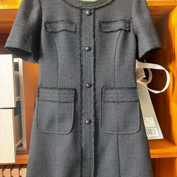 [BUNJANG] Tweed Short-Sleeve Dress Black / 트위 트위드 반팔 원피스 블랙