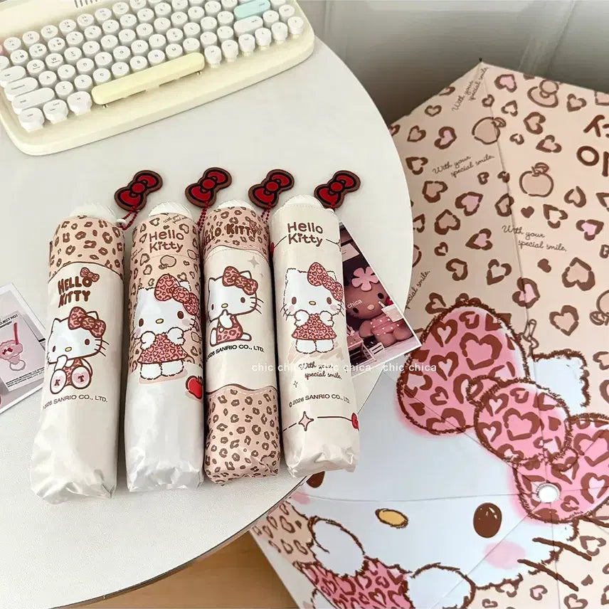 [BUNJANG] Hello Kitty Leopard 3-Section Folding Blackout Umbrella / (최저가)헬로키티 호피 레오파드 3단 접이식 암막 양우산
