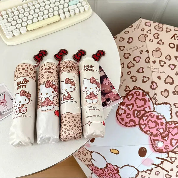 [BUNJANG] Hello Kitty Leopard 3-Section Folding Blackout Umbrella / (최저가)헬로키티 호피 레오파드 3단 접이식 암막 양우산