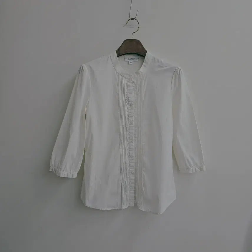 [BUNJANG] Calvin Klein Women's White Pin Tuck Detail Short Sleeve Shirt XS / 캘빈클라인 여성 셔츠 화이트