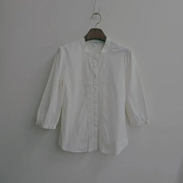[BUNJANG] Calvin Klein Women's White Pin Tuck Detail Short Sleeve Shirt XS / 캘빈클라인 여성 셔츠 화이트