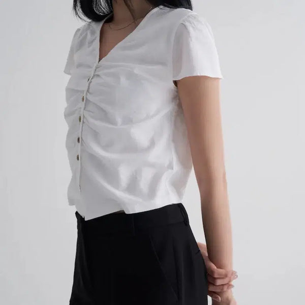 [BUNJANG] 8 Seconds Shirring Short Sleeve Blouse / 에잇세컨즈 셔링 반소매블라우스