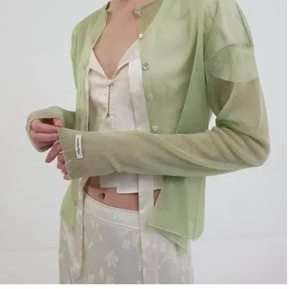 [BUNJANG] Overdue Flare Sheer Glossy Cardigan Jelly Mint / 오버듀플레어 SHEER GLOSSY CARDIGAN_JELLY MINT