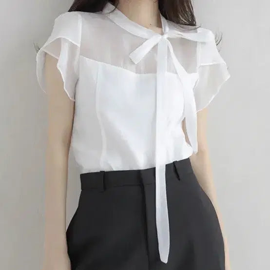 [BUNJANG] Arima Ribbon Chiffon Blouse Ivory / 아리마 리본 시폰 블라우스 아이보리