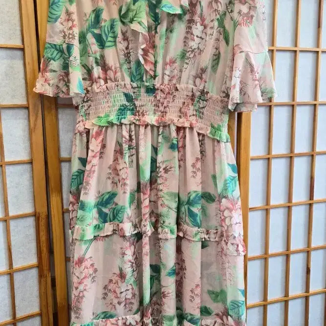 [BUNJANG] Satin Floral Print Long Dress Size 66 / 샤틴 롱원피스 66