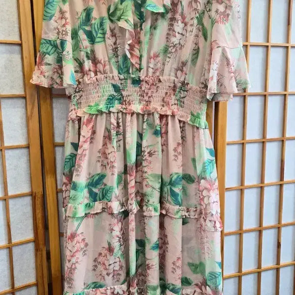 [BUNJANG] Satin Floral Print Long Dress Size 66 / 샤틴 롱원피스 66