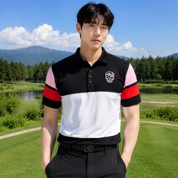 [BUNJANG] Gfore Men's Multi-Color Skull Short Sleeve Polo T-Shirt / [정품]지포어 골프 남성 멀티 컬러 스컬 반팔 카라 티셔츠 100