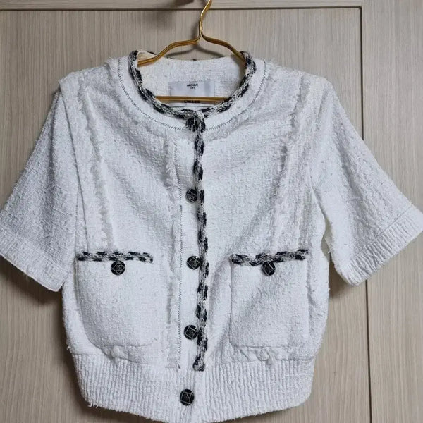 [BUNJANG] OBZEE White Tweed Short Sleeve Jacket / 오브제OBZEE화이트 트위드 반팔 자켓