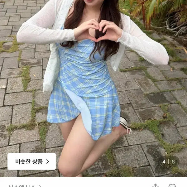 [BUNJANG] Six & Six Irene Check One-Piece Swimsuit Set - Plus Size / 식스앤식스 아이린 체크 원피스 수영복 빅사이즈 새상품
