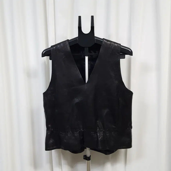 [BUNJANG] ROBO Women's Genuine Lambskin Leather Vest / 로보 여성 천연양가죽 베스트 66 오일장