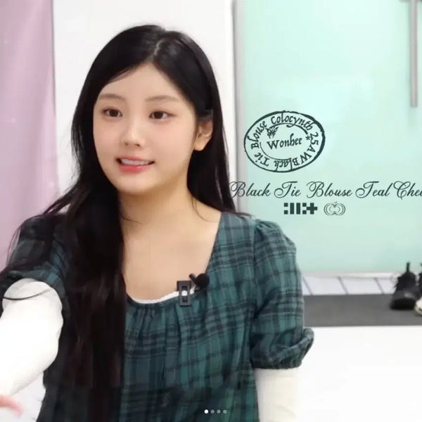 [BUNJANG] Colocynth Black Tie Blouse Teal Check / 콜로신스 블라우스 새상품